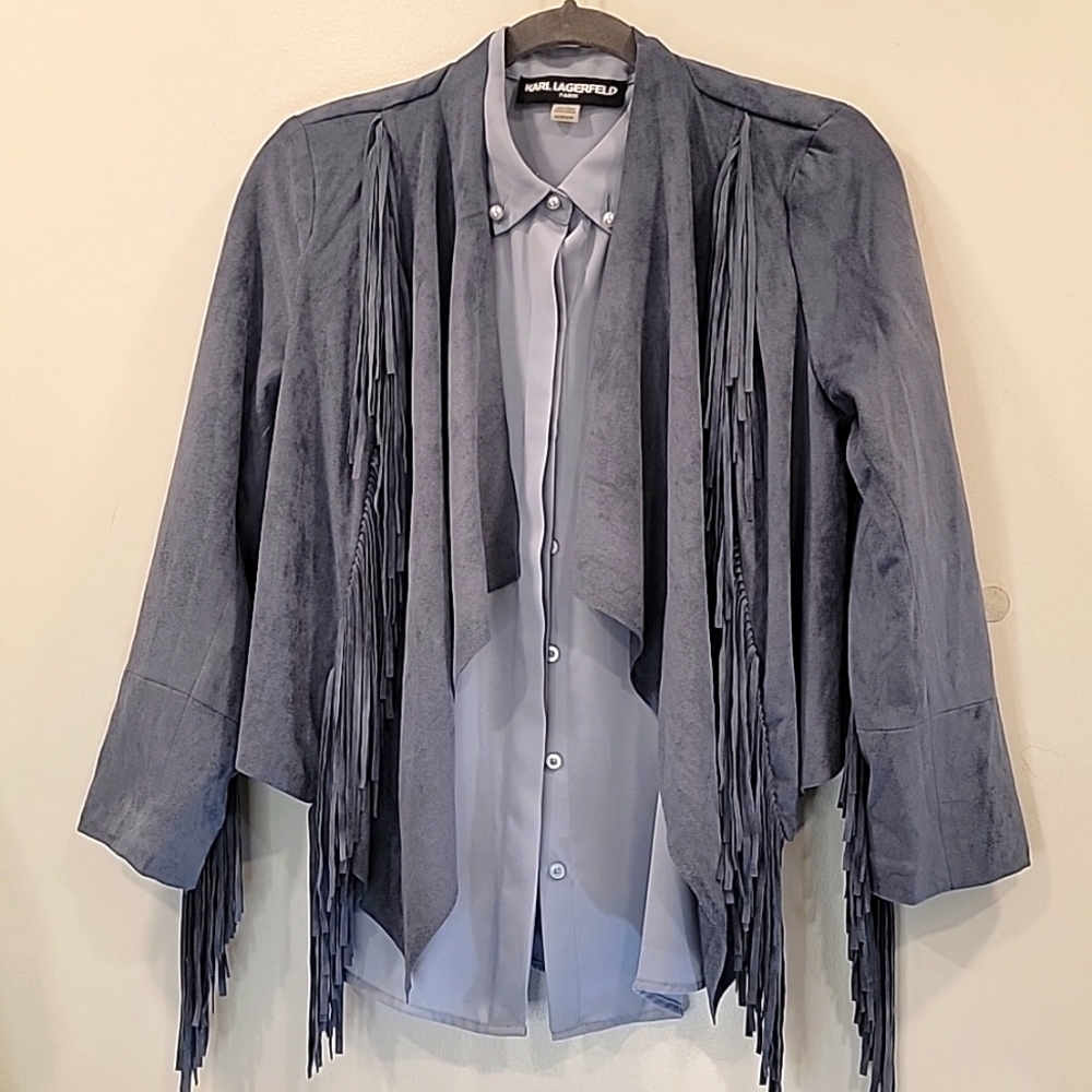 SCOOP vegan suede fringe short, cropped jacket size S, 4 to 6 EUC